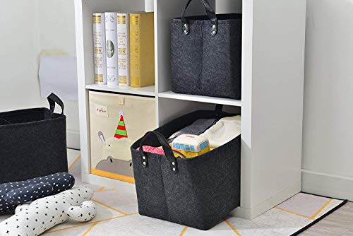 Guozi Storage Basket, [2 Pack] Collapsible Rectangular Felt Storage Bins With Pu Handles, Large Laundry Basket Storage Solution For Office Nursery Wardrobe Bookshelf Bedroom Keepsake Toys #TOP5