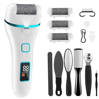 Wolady Pedicure Elettrico Professionale,Set Calli Rimozione Ricaricabile,con 3 Rulli di Ricambio,Illuminazione, kit pedicure,Illuminazione, pedicure elettrico professionale piedi (Bianco)