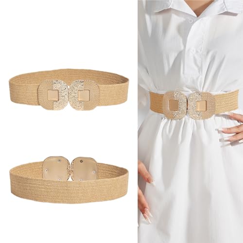 Lady Bohemian Style Waist Belt Gold Buckle Decors Braided Belt for Banquets Dress Women Beach Getaways Waist Belt2