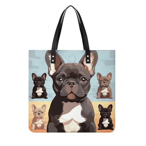 Sac à main bouledogue français en cuir végétalien souple pour femme