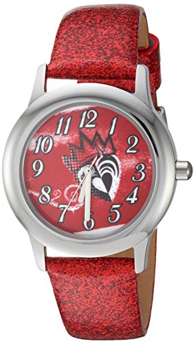 Disney Descendants 3 Girl's Stainless Steel Watch, Red Glitter Leather Strap, WDS000767