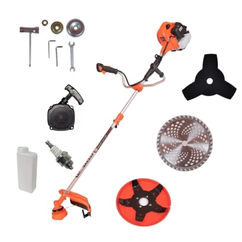 Cortacéspedes Desbrozadora Gasolina, 65cc 3,0hp, Motor 2 Tiempos, Accesorios Incluidos, Cuchilla 3 Dientes, Carrete Doble Hilo, Disco 80 Dientes, Disco 5 Puntas, Herramienta Gasolina
