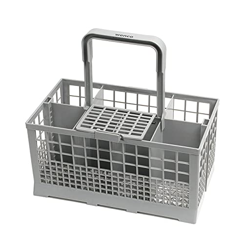 wenco Cesta para lavavajillas para la mayoría de los lavavajillas. Cesta para cubiertos para lavavajillas, cesta para lavavajillas, asa extraíble, tapa de rejilla plegable. Dimensiones incluyendo asa