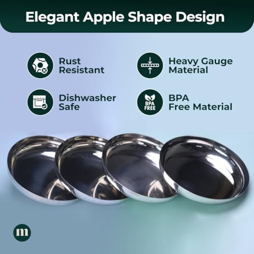 Image of MARU Steel Small Round Snacks /Serving Plates Set of 4 (18 cm Each), Multi-Utility Quarter /Diet Plates for Small Meals with Mirror Finish Design, Perfect for Breakfast, Nashta, Dessert & Daily Use