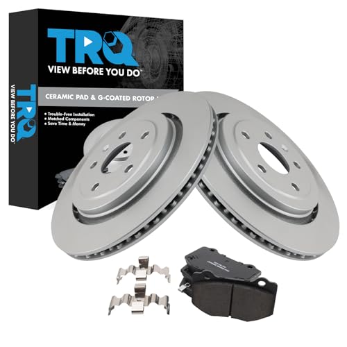Image of TRQ Rear Brake Pad and Rotor Set Ceramic G Coated Rotors | For 2016-2019 Cadillac ATS 2016-2020 Chevrolet Camaro