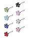 LOYALLOOK 8Pcs Surgical Steel Crystal Flower Nose Ring Stud Straight Bone Stud Ring with Box