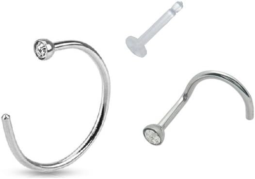 Nose Ring Hoop Screw and Bone Retainer 18G 3PC Surgical Steel