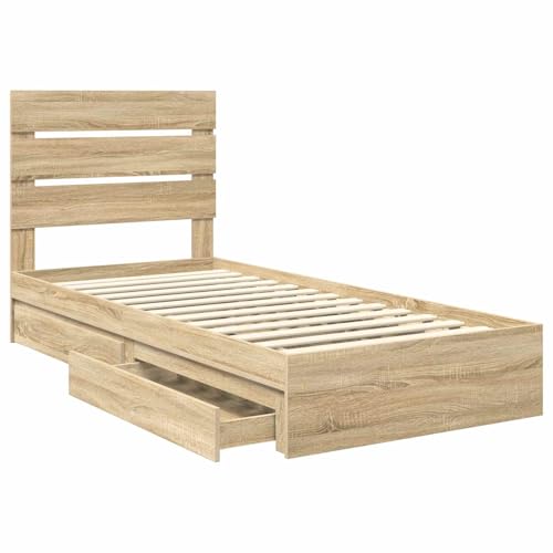 Vidaxl Letto Con Contenitore Con Testiera Rovere Sonoma 100 X 200 Cm, Camera Da Letto, Moderna, Ampio Spazio Di Stoccaggio, Durevole, Finitura Resistente All'acqua, Decorazione Elegante Per Migliorar - 8