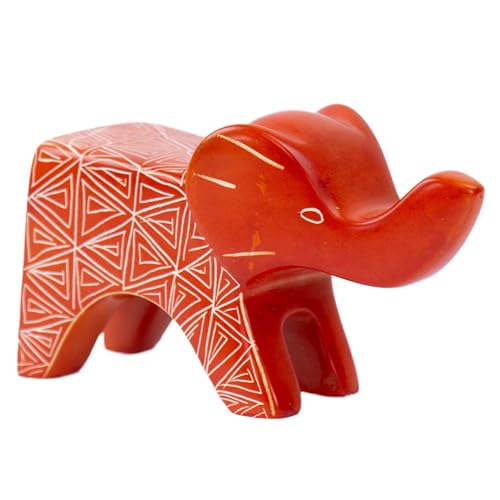 Global Crafts Handcrafted Soapstone Artisans from Kenya: Fair Trade Carvings, Sculptures, and Crafts Large Soapstone Happy Elephant 4.5 inches (Orange)