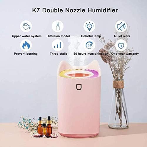 3L Cool Mist Humidifiers,Diffuser for Essential Oils,Quiet Ultrasonic Humidifier for Bedroom,Large Home,Baby Room,Plant,Up to 50 Hours Time with Adjustable Double Spray,Colorful Lights,Easy to Clean(Pink)
