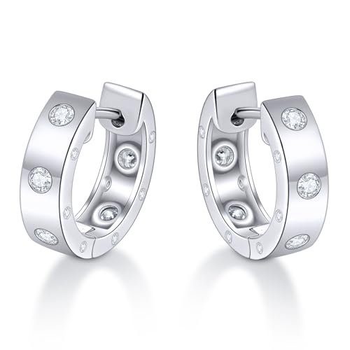 LEONIDS D Color VVS1 Clarity Moissanite Hoop Earrings for Women 14K Gold Plated 925 Sterling Silver Hoops Earring Hypoallergenic Small Moissanite Earrings Birthday Gift for Her - Main Image