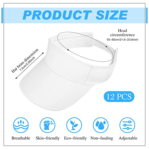 Funtery 12 Pcs Sun Visors White Sports Visor Hats Summer Uv Protection Cap For Women Men Tennis Football Golf Ball #TOP1