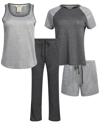 Lucky Brand Pajamas Set for Women 4-Piece Soft Sleepwear - Top, Tank, Shorts & Pants, Comfy Loungewear Pijama para Mujer