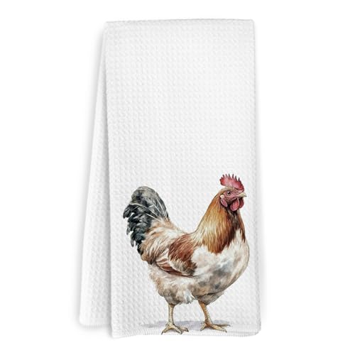 KFXHANGD Chicken Kitchen Towels, Rustic Rooster Dish Towels, Farmhouse Country Farm Animals Decorative Hand Tea Towel for Bathroom Kitchen, Gifts for Chicken Lovers Women Mom, 16x24 Inches