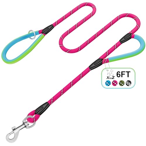 Dog Leash Heavy Duty 4/5/6ft XiaZ 2 Handles Dog Leashes for Medium Large Dogs 1/2 Inch 1000lb Strength Reflective PVC Waterproof-Handles Metal Hook Dual-Handle Rope Leash Nighttime Safety
