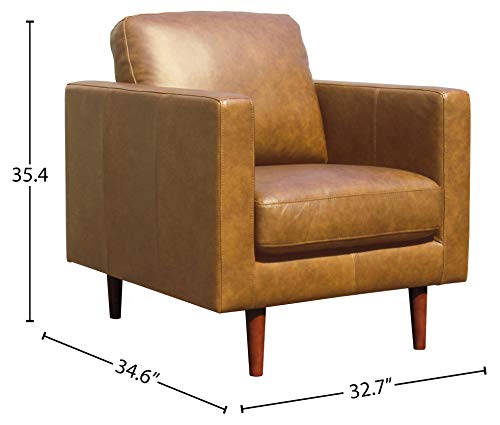 Amazon Brand - Rivet Revolve Modern Leather Armchair With Tapered Legs, 32.7"D X 34.6"W X 35.4"H, Caramel Leather #TOP2