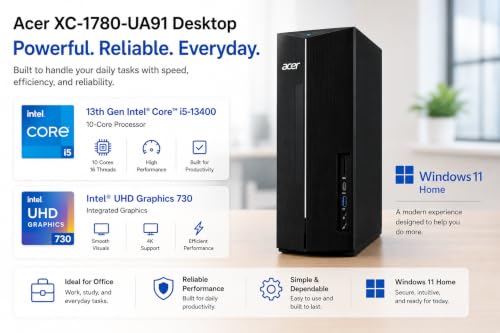 Image of Customized Acer Aspire Desktop Tower, Intel i5-13400 (10 Cores), 8GB / 16GB / 32GB RAM, 1.5TB / 2TB / Storage, 2 x HDMI Support Dual 4K Monitor, Wins 11, Wired KB & Mouse