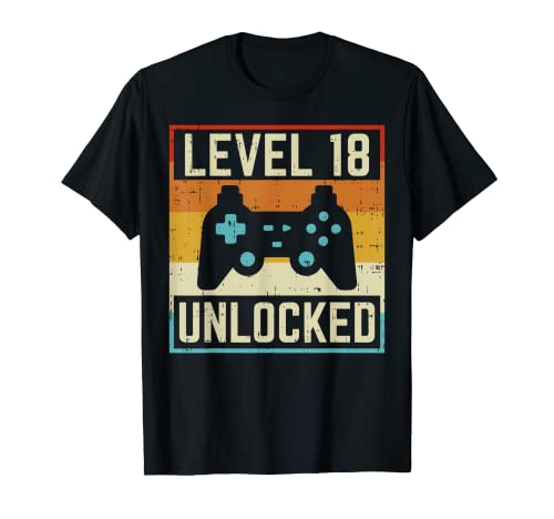 Level 18 Unlocked Video Gamer Retro 18th Birthday Game Gift Maglietta