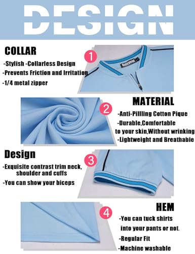 Camisetas polo para hombre con cremallera, manga corta y cuello sin solapas, ideales para golf, tenis y deporte al aire libre miniatura 4