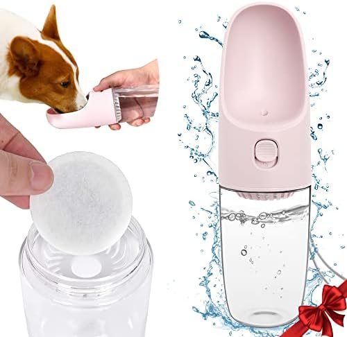 Dog Water Bottle with Filter, CATNESS Portable Dog Water Bottle, Dog Water Bottle Dispenser 10 or 14 OZ Leak Proof DOGNESS Water Bottle Dispenser for Dogs Walking Drinking Outdoor Hiking Camping, Pink
