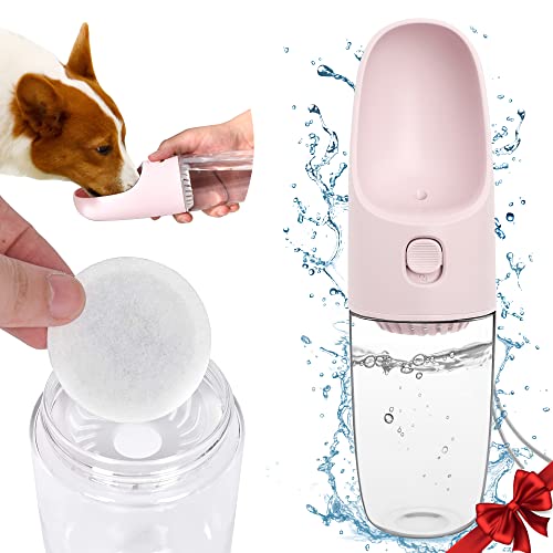 Dog Water Bottle With Filter, Catness Portable Dog Water Bottle, Dog Water Bottle Dispenser 10 Or 14 Oz Leak Proof Dogness Water Bottle Dispenser For Dogs Walking Drinking Outdoor Hiking Camping, Pink #TOP2