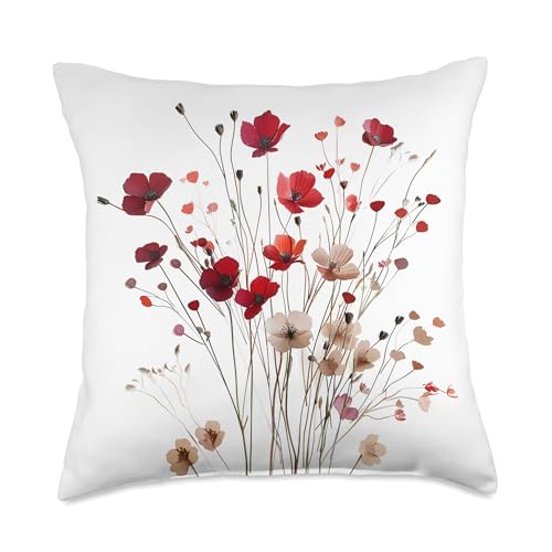 Red and White Poppy Bouquet Pretty Floral Throw Pillow