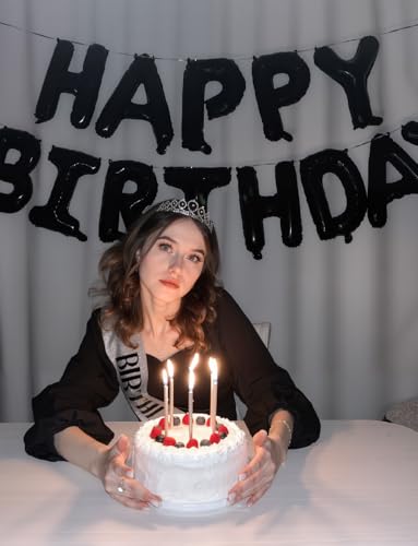 Image of Happy Birthday Balloon Banner, 16 Inch Black Happy Birthday Banner Foil Balloons, Black Hbd Balloons Letter Mylar Balloon, Birthday Sign Party Decorations for Women Men Boys Girls