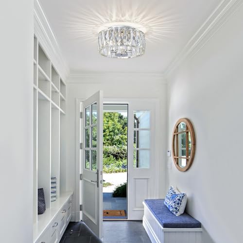 ElegLumi D12in K9 Crystal Ceiling Light, 3-Light Modern Flushmount Light Fixture for Bedoom, Dinning Room, Hallway, Entryway, D12×H6inch, Chrome Finish by ElegLumi - Used condition - Image 5