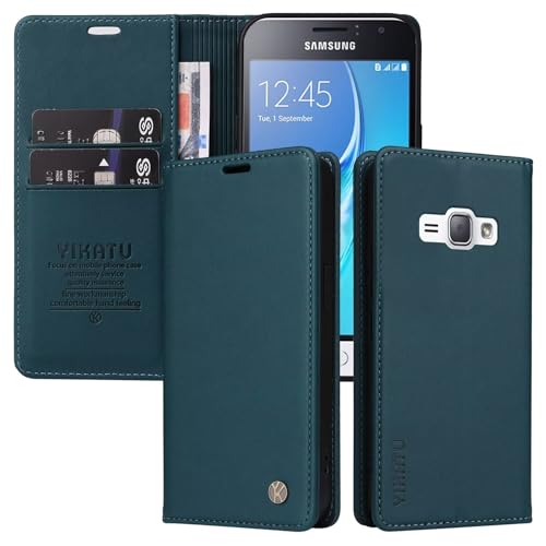 SLWYF Handyhülle für Samsung Galaxy J120/J1 2016 Hülle, Premium PU Lederhülle Wallet Klappbar Flip Hülle Tasche Magnet Kartenfach Standfunktion Klapphülle Schutzhülle Handyhülle, Blau