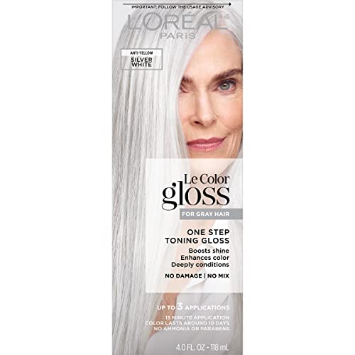 L’Oreal Paris Le Color Gloss One Step Toning Gloss, In-Shower Hair Toner with Deep Conditioning Treatment Formula for Gray Hair, Silver White, 1 Kit