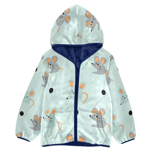 Mouse Pattern with Circles Toddler Fleece Jacket Girl Boys Hooded Fleece Jacket Coat Warm Outwear Zip-up 3-10T