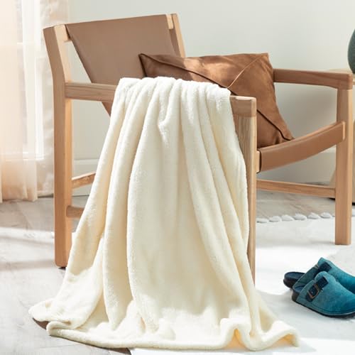 ENGLISH HOME Kuscheldecke Flauschig Decke, Flanell Fleecedecke, Warm Wolldecke, Weich Sofadecke, Hochwertige Couchdecke, Blanket Wohndecke, Softy, Creme, 120x170 cm