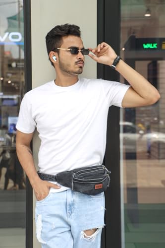 Image of Zainto Denim Waist Bag for Men & Women - Stylish and Durable Fanny Pack for Travel, Hiking, and Everyday Use (Carbon Black)