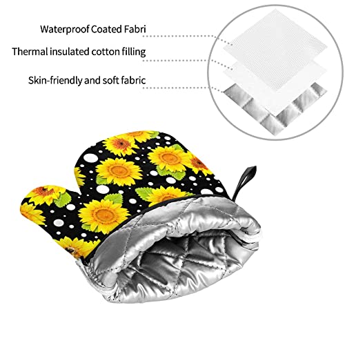 Lianmei Sunflower Pattern Oven Mitts Set Of 4 Kitchen Oven Mitts And Pot Holders Farmhouse Non-Slip Heat Resistant Oven Mitts For Kitchen Cooking, Bbq, Baking, Grillin, Onesize #TOP1
