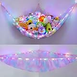 Unicorn Castle Stuffed Animals Net or Hammock Kids Toy Storage Organizer with LED Light Hanging Corner Stuffed...