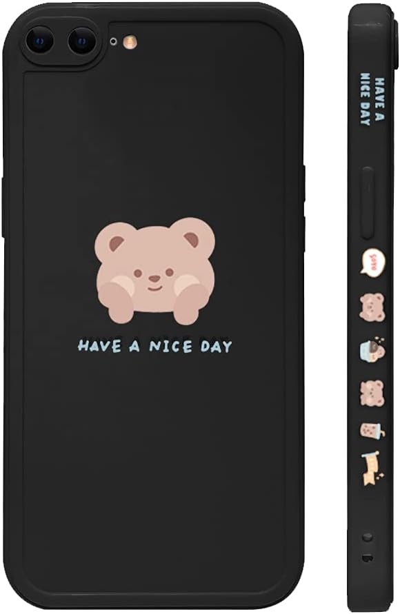 Ownest Compatible with iPhone 7 Plus/8 Plus Case Cute Painted Design Brown Bear with Cheeks for Women Girls Fashion Slim Soft Flexible TPU Rubber for iPhone 7 Plus/8 Plus-Black