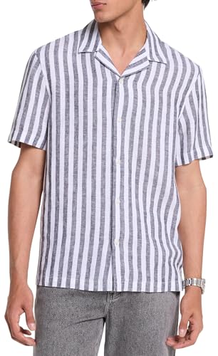Chemise en lin à manches courtes Michael Kors noire coupe décontractée