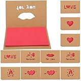Mobestech 12 Stück Herzförmige Valentinskarten mit Umschlag Romantische Grußkarten aus Kraftpapier für Valentinstag und Geburtstag Festival Karten zum Beschriften