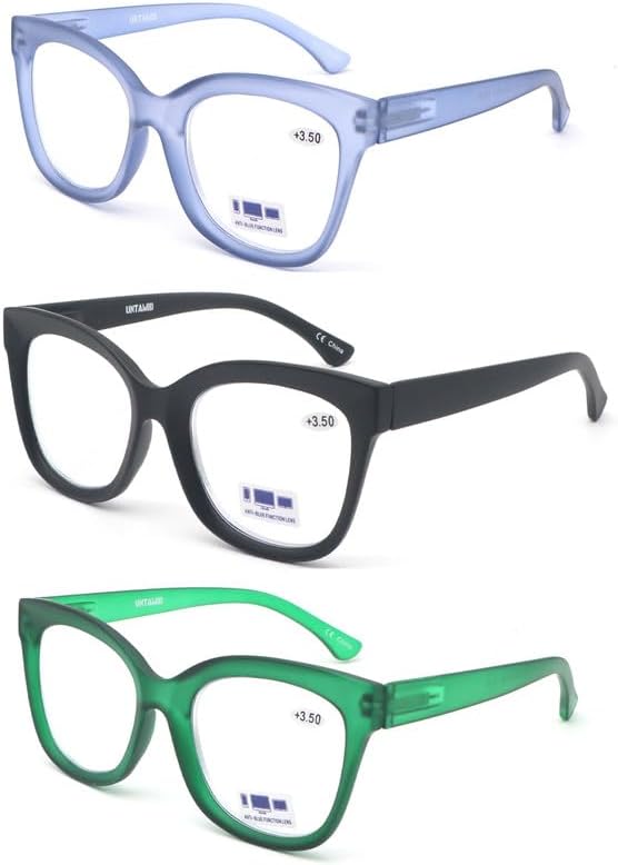 Miniatura 7 de UNTAMID Lentes de lectura con bloqueo de luz azul para mujeres y hombres, cómodos y elegantes, para lectores cuadrados, paquete de 3 (paquete de 3