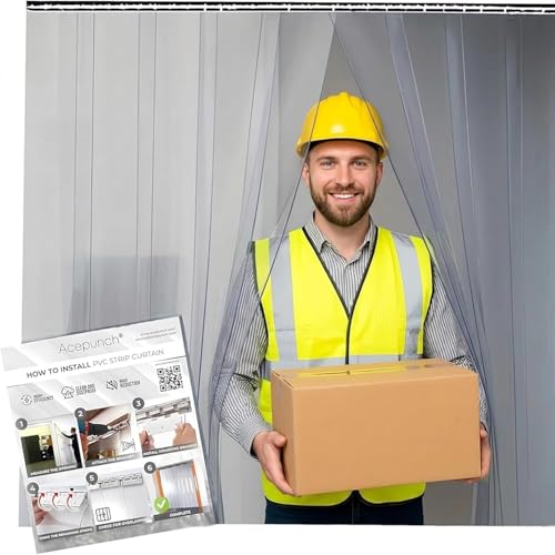 Acepunch 4x7' Clear PVC Curtain Set (Complete Strip Kit) – 48" x 84" Heavy Duty Plastic Curtains for Walk-in Freezer, Warehouse, Storage Units & Garage AP1173