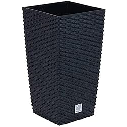 Macetero Alto Ratan Maceta Rato de 16,3 litros con inserto 22,5 x 22,5 x 42 cm en color antracita