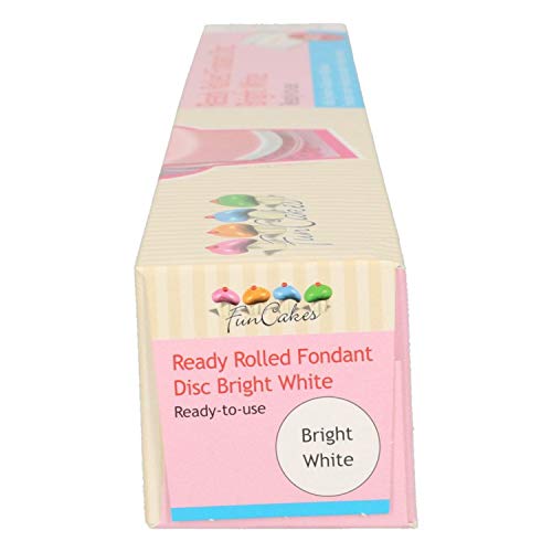 FunCakes Ready Rolled Fondant Disc Bright White, Weiß: Vanillegeschmack, Bereits Ausgerollt, Sehr Einfach, Perfekt zum Dekorieren von Torten, Halal, Koscher und Glutenfrei. 36cm Durchmesser, 3mm, 430g