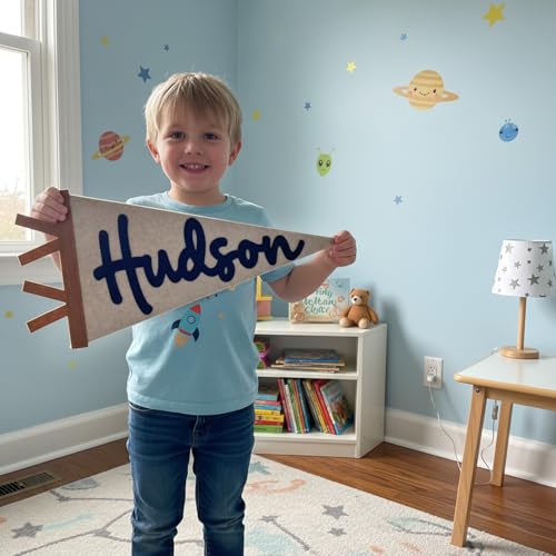 Personalized Name Pennant Flag, Custom Felt Nursery Wall Banner for