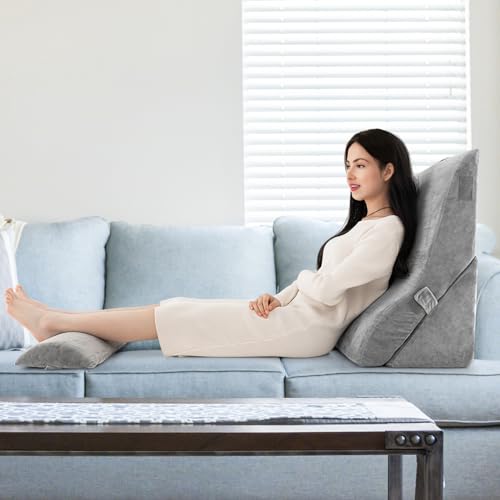 COSTWAY Lesekissen für Bett und Sofa, Venenkissen zum Beine hochlagern, 3-teiliges orthopädisches Keilkissen-Set nach Operationen gegen Schnarchen, Sodbrennen & Rückenschmerzen (Grau)