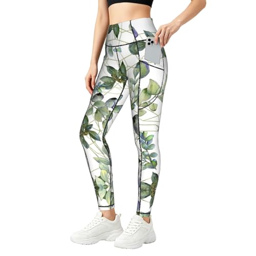 Conjuntos de entrenamiento con estampado de hojas verdes para yoga y gimnasio