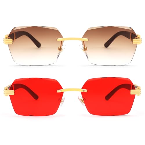 Image of COASION Fashion Rimless Frameless Sunglasses for Women Men Y2k Retro Sun Glasses Square Tinted Glasses
