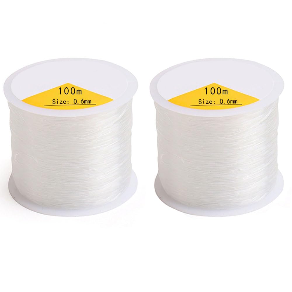 Xueliyun White 2 Pcs Bracelet String Elastic Cord Elastic String For Bracelet Making Black Stretch For Jewelry Necklace Craft Making Braided Hair Tie Pony Beads Toys (0.6Mm 100M）