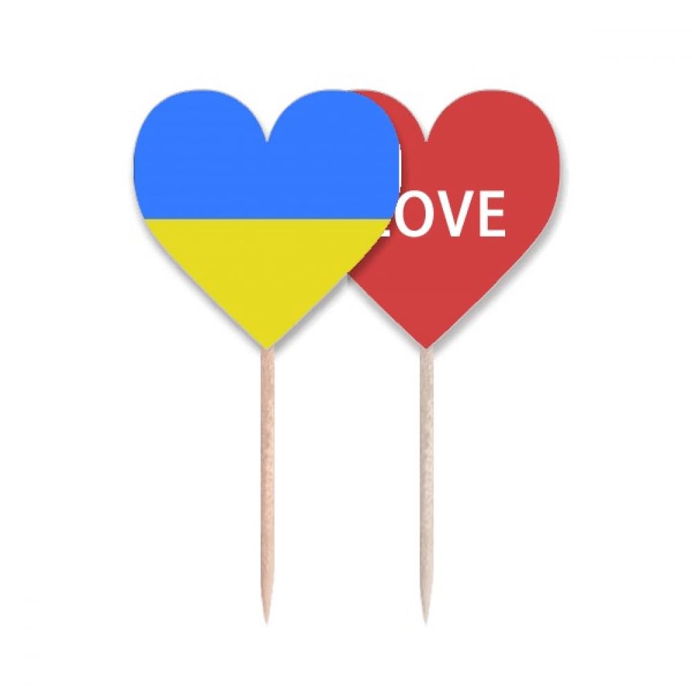 Drapeau national Ukraine cure-dents cœur pour étiquette de cupcake