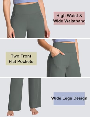Image of BUBBLELIME Women High Waist Wide Legs Yoga Pants Loose Sweatpants Pockets | 29 inch /31 inch /33 inch /35 inch /37 inchInseam,2 Styles / Dress /Basic,Lounge,Comfy,Stretch Casual Work