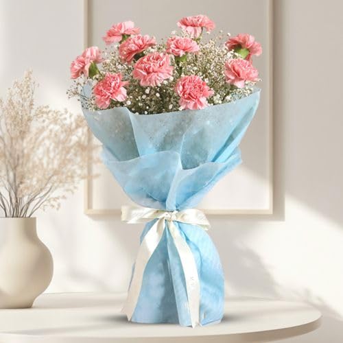 Celebrate special moments with the Blossoming Joy Bouquet of 10 Baby Pink Carnations with Fillers — a radiant gift perfect for birthdays, anniversaries, or Mother's Day With Same Day Delivery-image-22